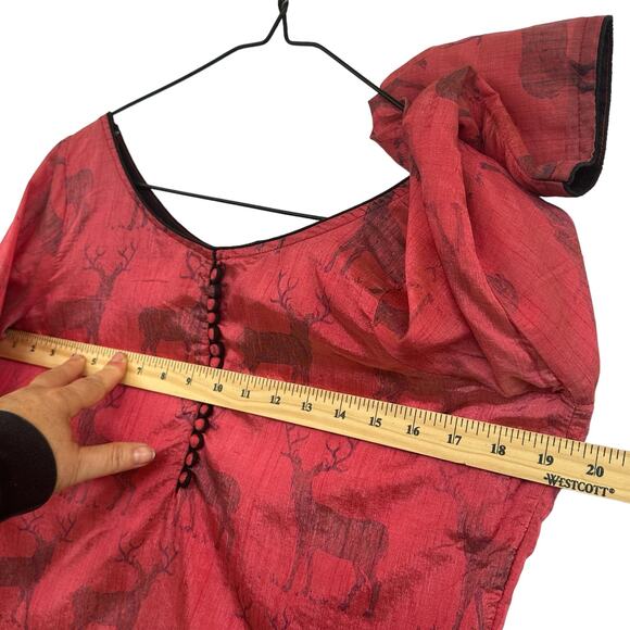 VTG Handmade Asian Cheongsam Deer Print Dress S/M Maxi Gothic Whimsigoth Graphic - Picture 7 of 10